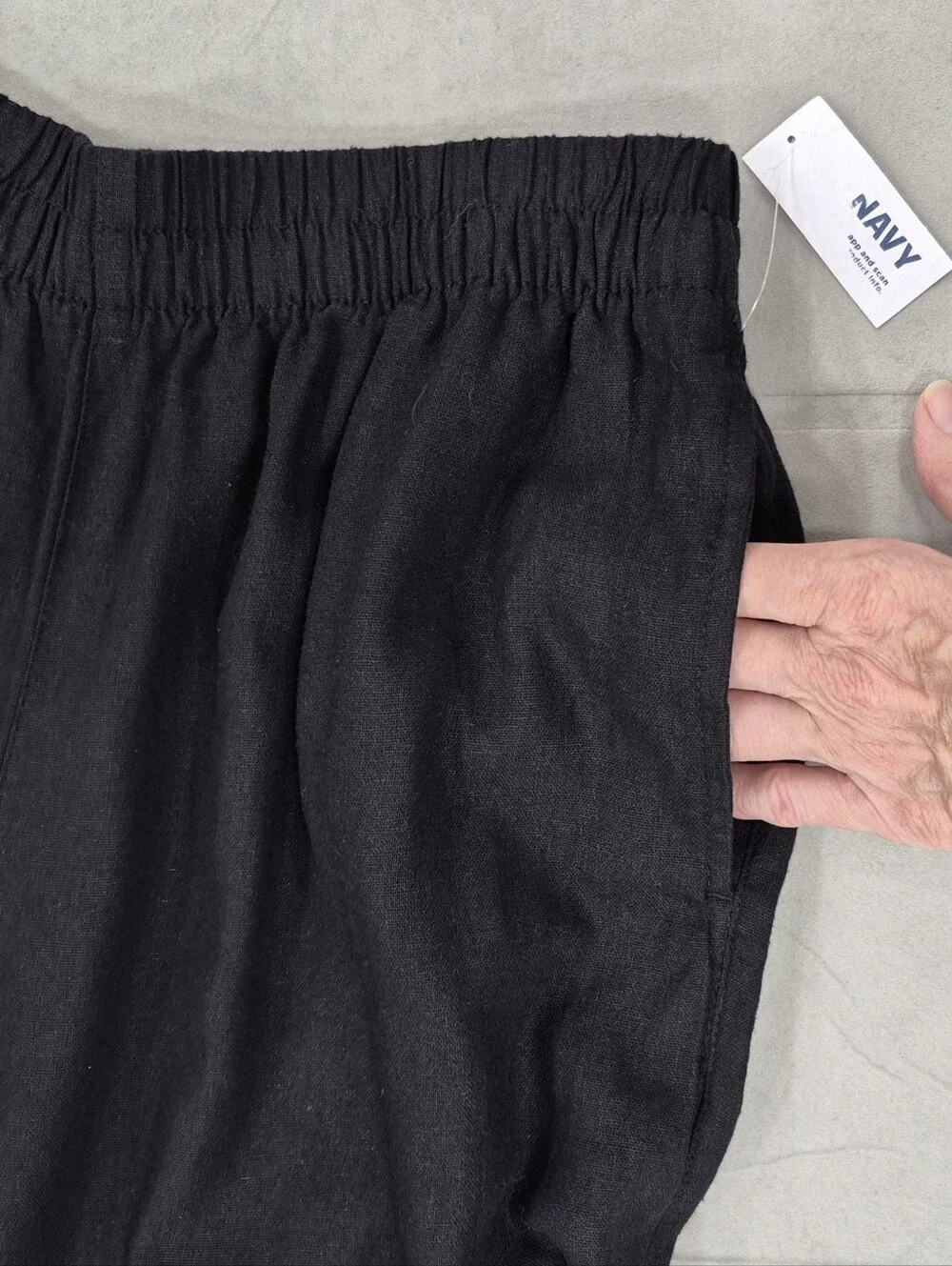 Old Navy Super Wide Leg Linen blend pants women's medium black high rise pull on